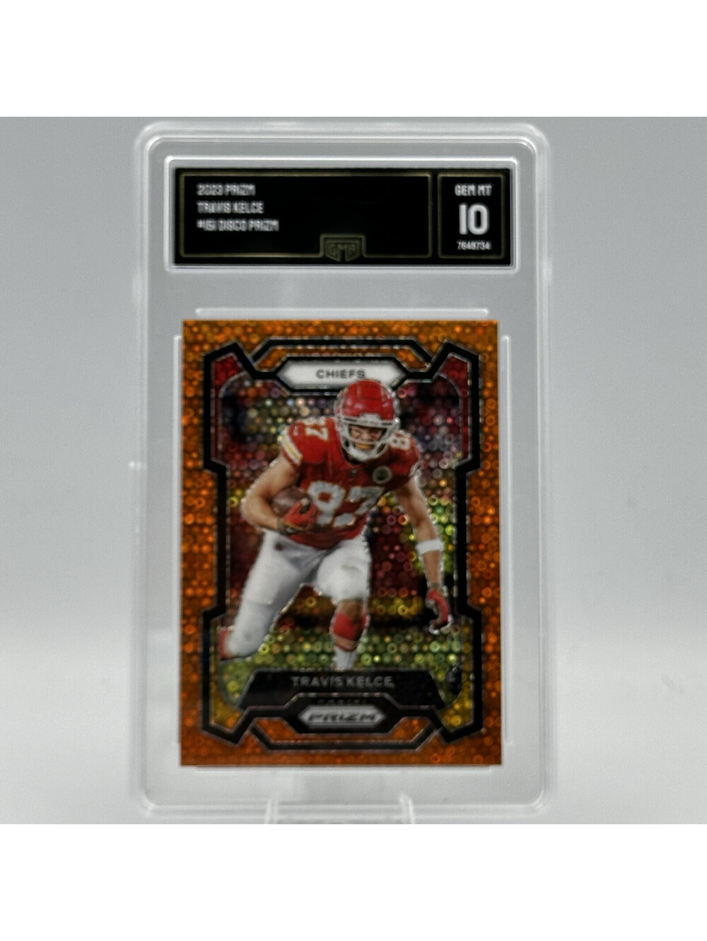 Travis Kelce 2023 Panini Prizm No. 151 Disco Prizm GMA 10 Chiefs